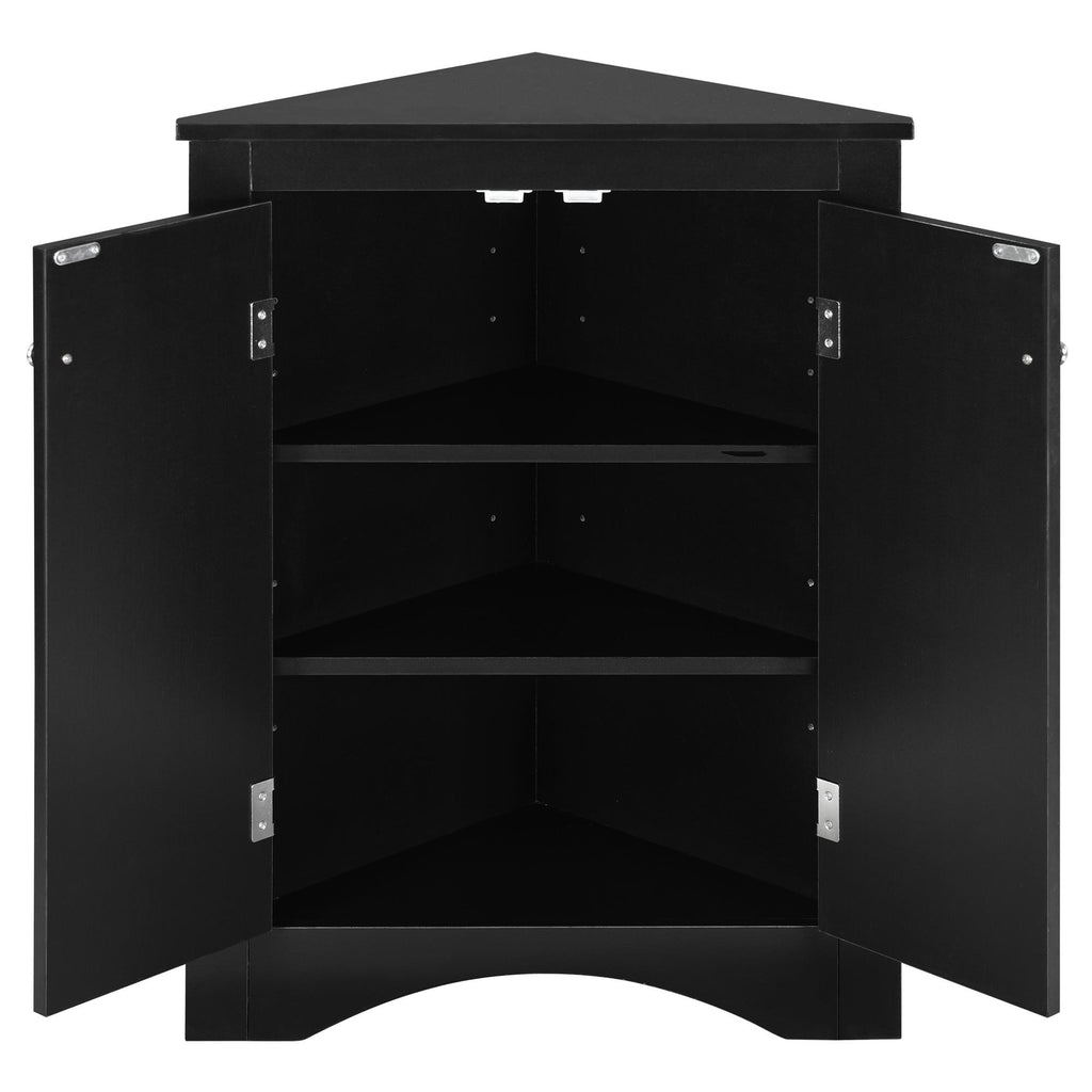 Black Triangle Bathroom Storage Cabinet with Adjustable Shelves, Freestanding Floor Cabinet for Home Kitchen