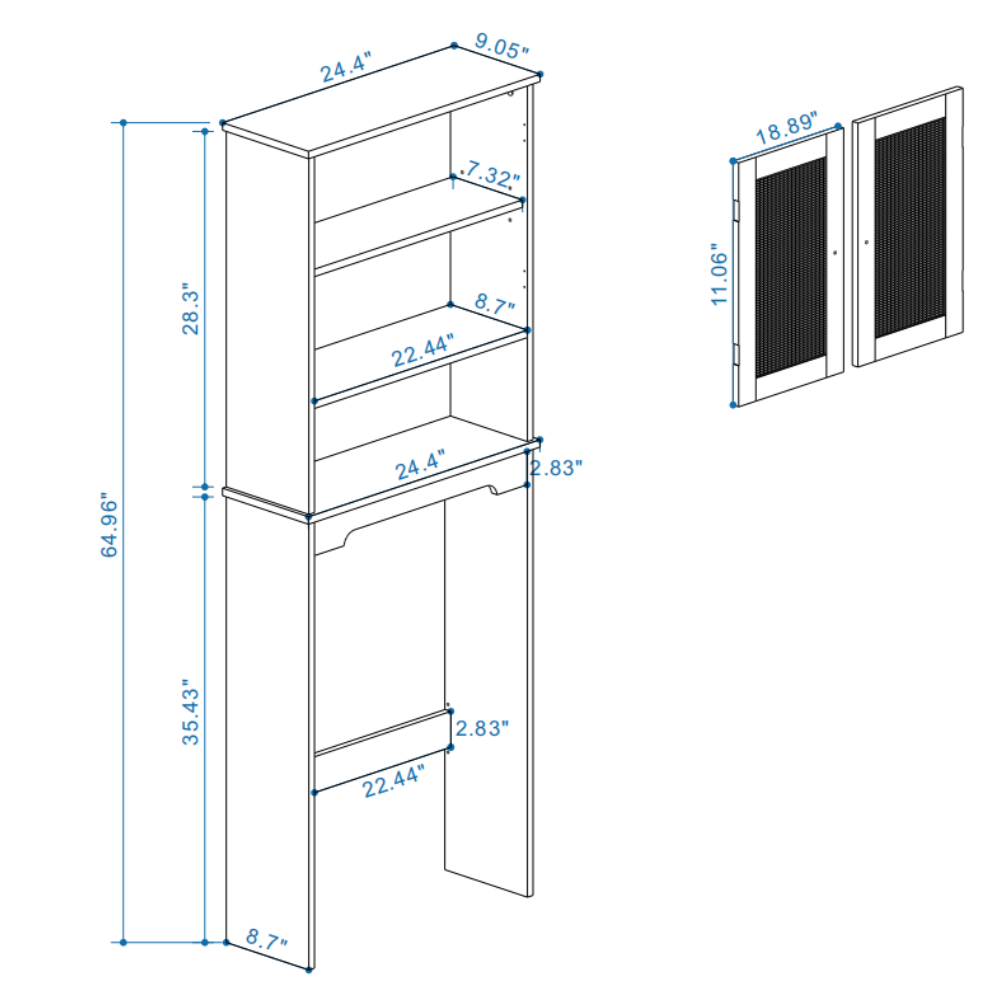 Over The Toilet Storage Cabinet, Bathroom Shelves Over Toilet with 2 Rattan Doors&Adjustable Shelves&Open Storage Shelf-Natural Wood