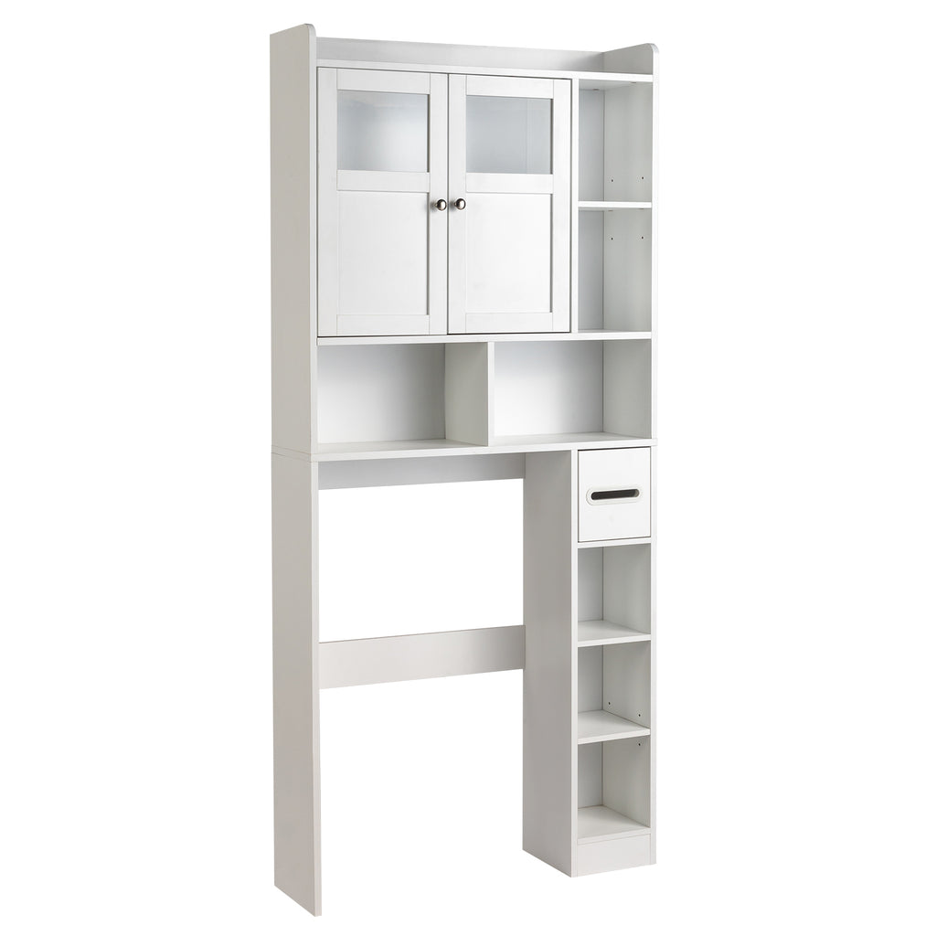 Double-Door Bathroom Cabinet with 2, Adjustable Panels, 1 Drawer and 3 Side Shelves, White