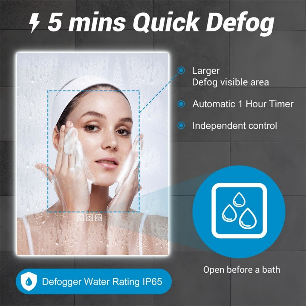 32" x 24" LED Bathroom Mirror Bright Backlight, 5 Mins Defog, Full HD Reflected Wall Mounted ,3 Colors Stepless Dimmable ,Memory Function, Anti-Fog