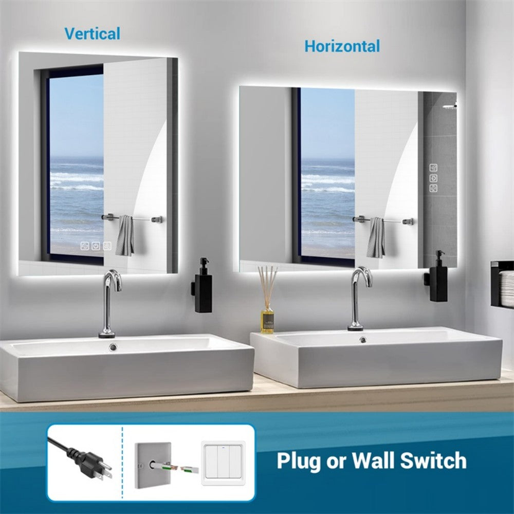 32" x 24" LED Bathroom Mirror Bright Backlight, 5 Mins Defog, Full HD Reflected Wall Mounted ,3 Colors Stepless Dimmable ,Memory Function, Anti-Fog