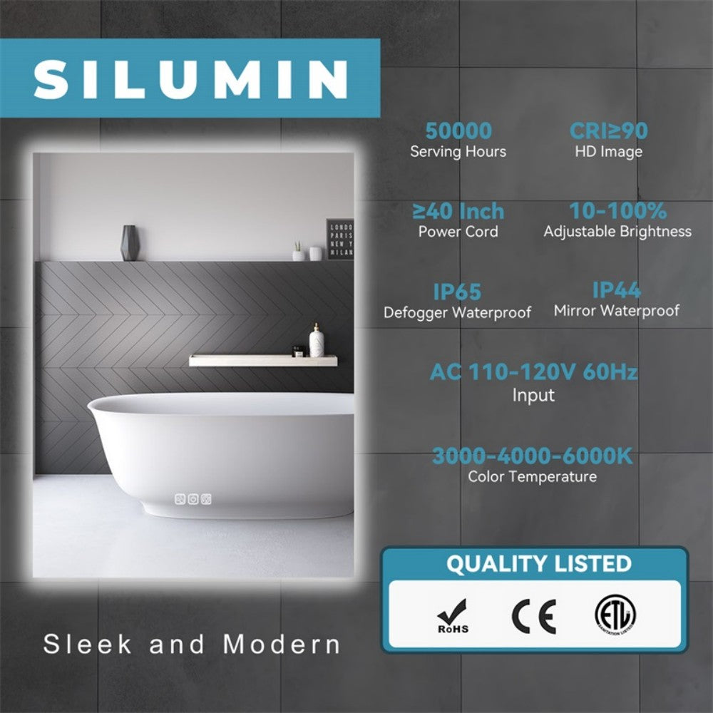 32" x 24" LED Bathroom Mirror Bright Backlight, 5 Mins Defog, Full HD Reflected Wall Mounted ,3 Colors Stepless Dimmable ,Memory Function, Anti-Fog