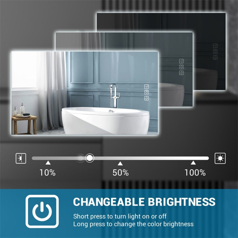 32" x 24" LED Bathroom Mirror Bright Backlight, 5 Mins Defog, Full HD Reflected Wall Mounted ,3 Colors Stepless Dimmable ,Memory Function, Anti-Fog