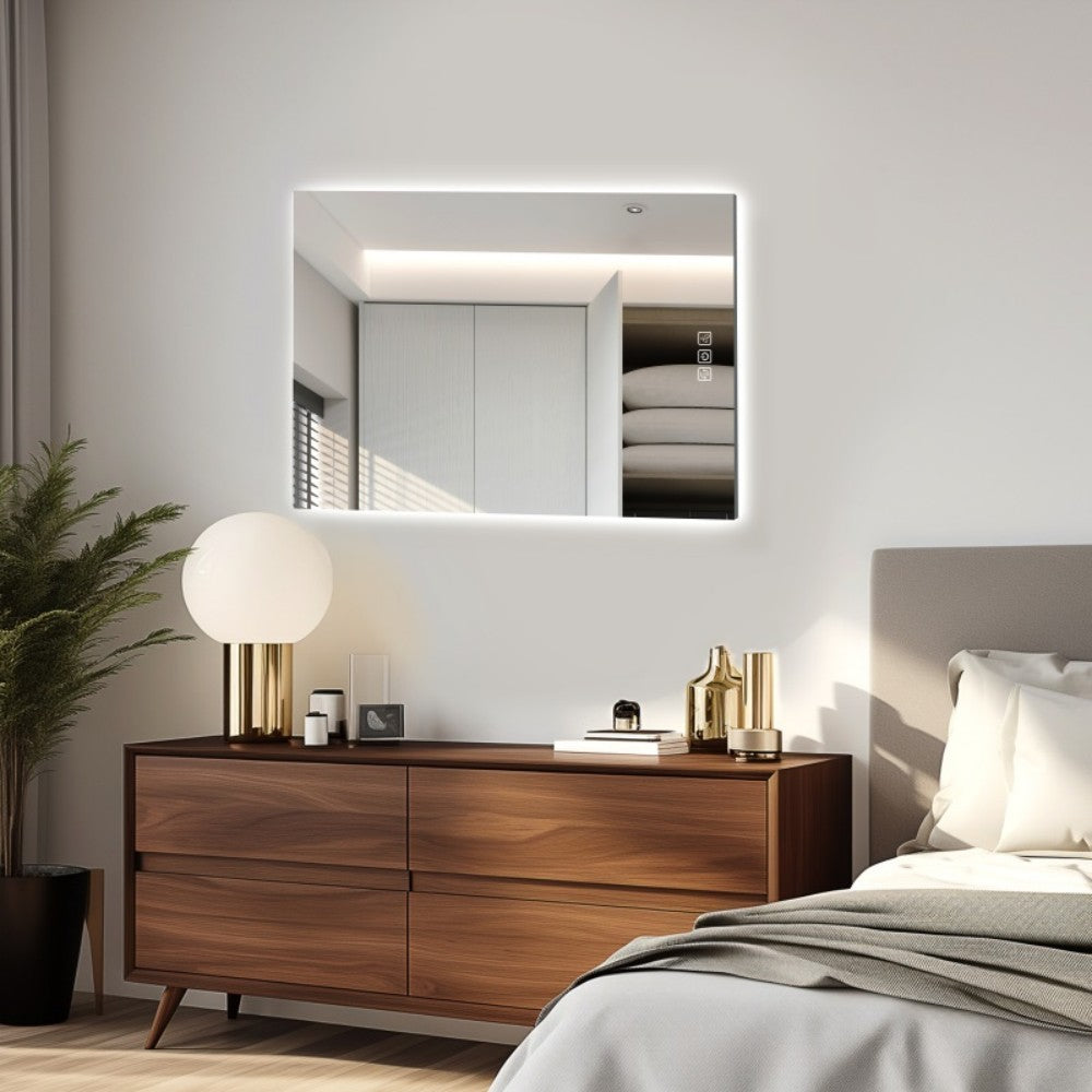 32" x 24" LED Bathroom Mirror Bright Backlight, 5 Mins Defog, Full HD Reflected Wall Mounted ,3 Colors Stepless Dimmable ,Memory Function, Anti-Fog