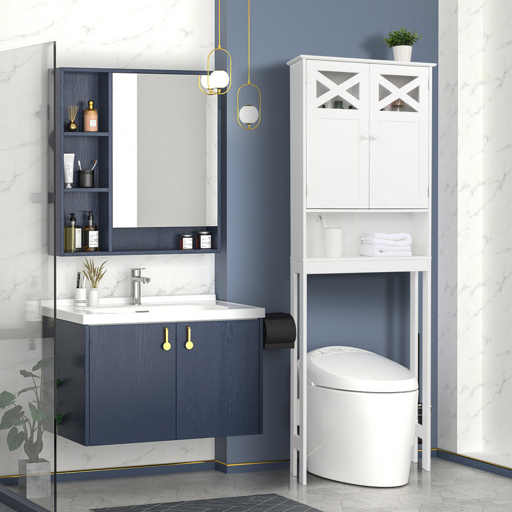 Double Door Fork Toilet Cabinet White