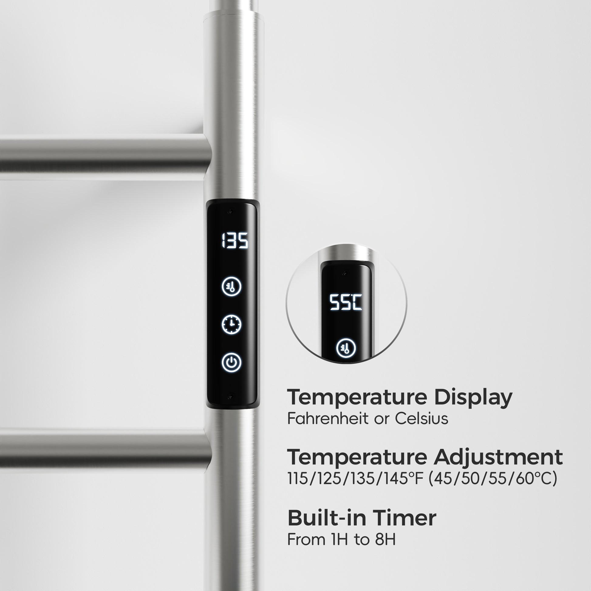 18.7" Heated Towel Rack for Bathroom,Wall Mounted with Intelligent Touch Screen Timer, 6-Bar Towel Warmer, 304 Stainless Steel Polished, Plug-in/Hard-Wired[Unable to ship on weekends]