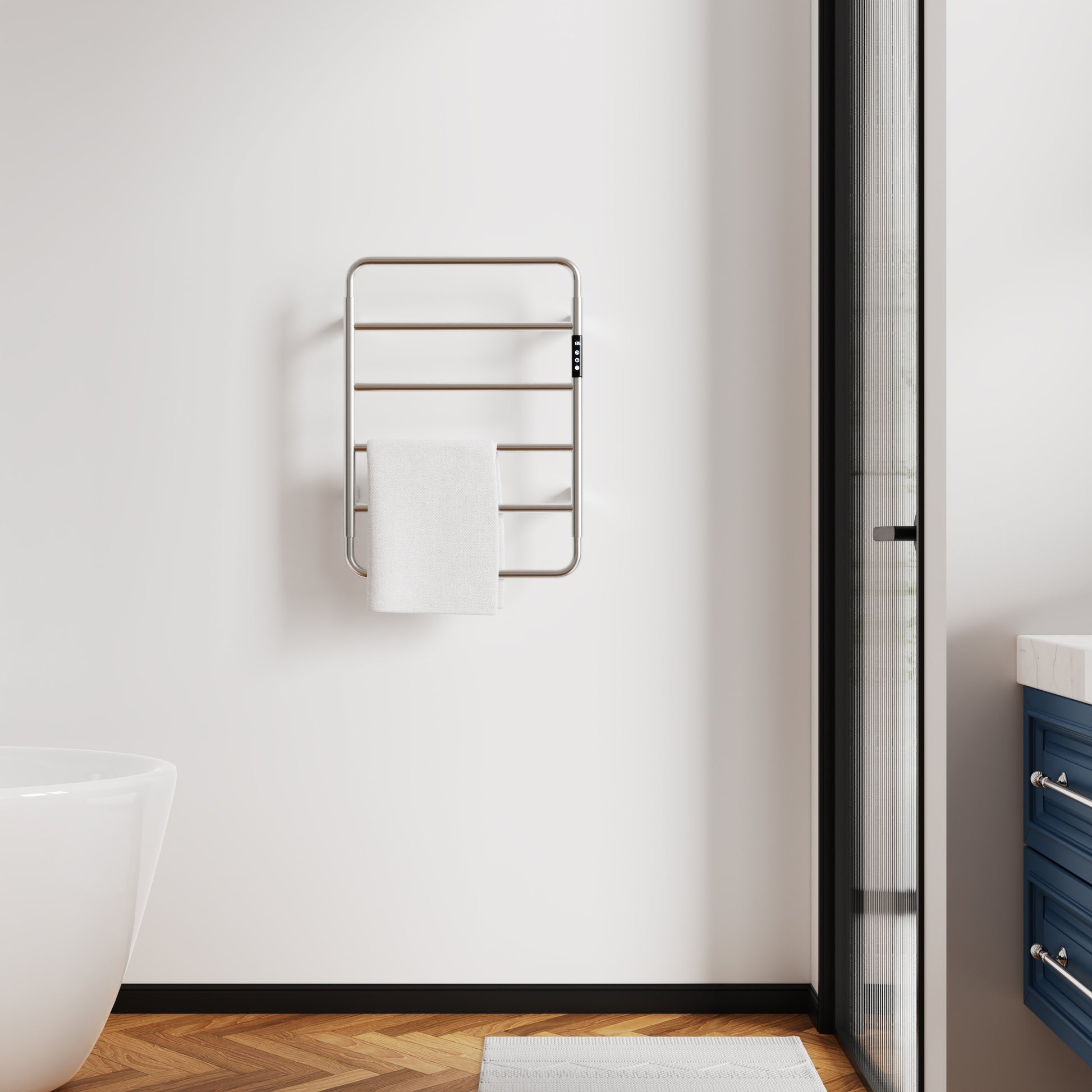 18.7" Heated Towel Rack for Bathroom,Wall Mounted with Intelligent Touch Screen Timer, 6-Bar Towel Warmer, 304 Stainless Steel Polished, Plug-in/Hard-Wired[Unable to ship on weekends]