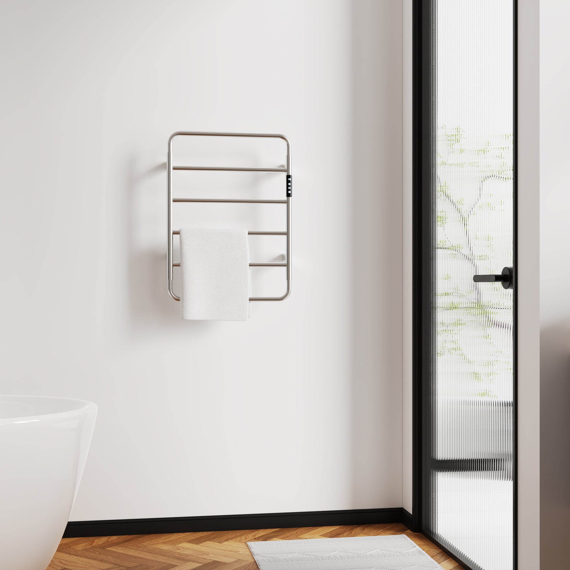 18.7" Heated Towel Rack for Bathroom,Wall Mounted with Intelligent Touch Screen Timer, 6-Bar Towel Warmer, 304 Stainless Steel Polished, Plug-in/Hard-Wired[Unable to ship on weekends]