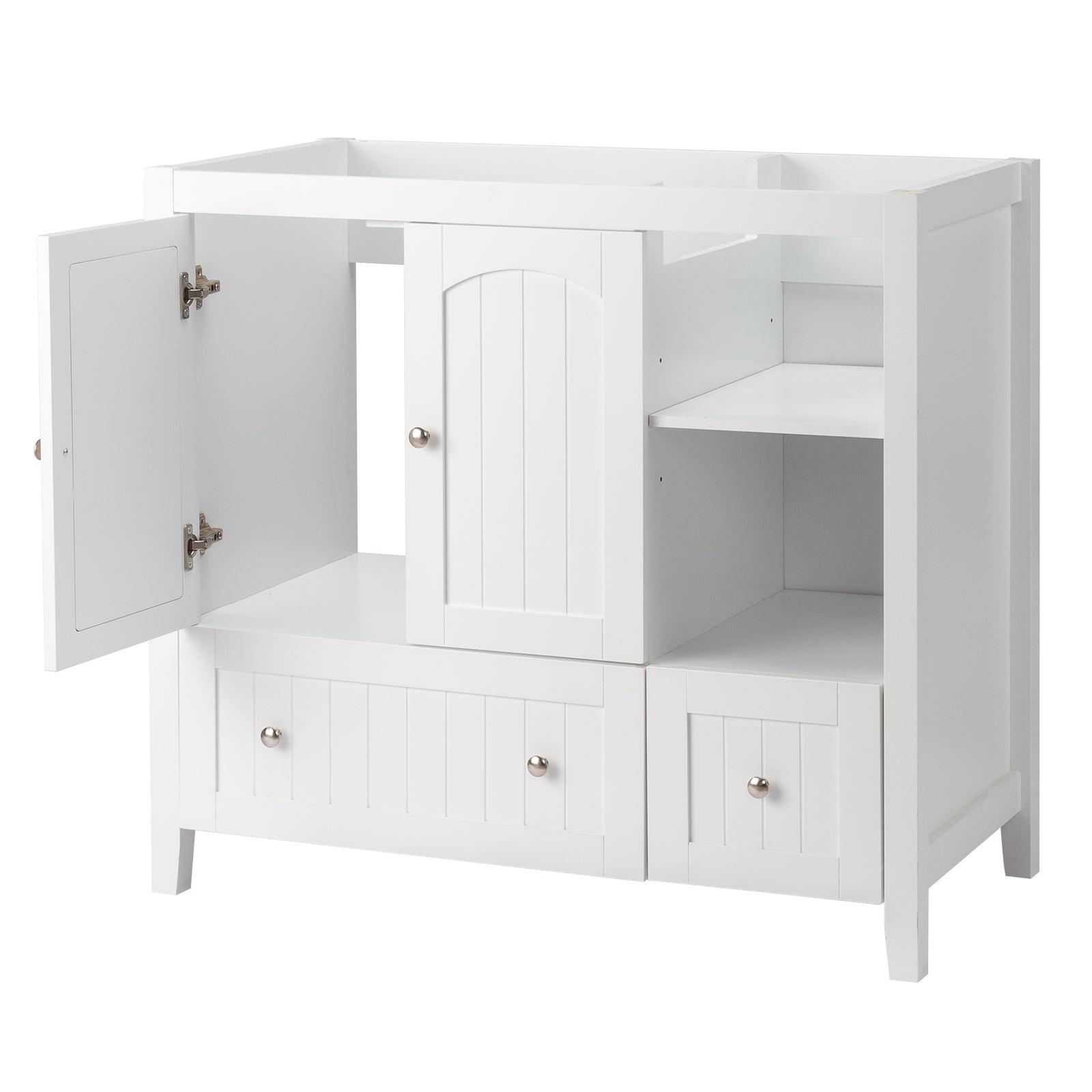 Without Basin White MDF spray paint double door double drawer with decorative strips bathroom cabinet 91*46*82cm
