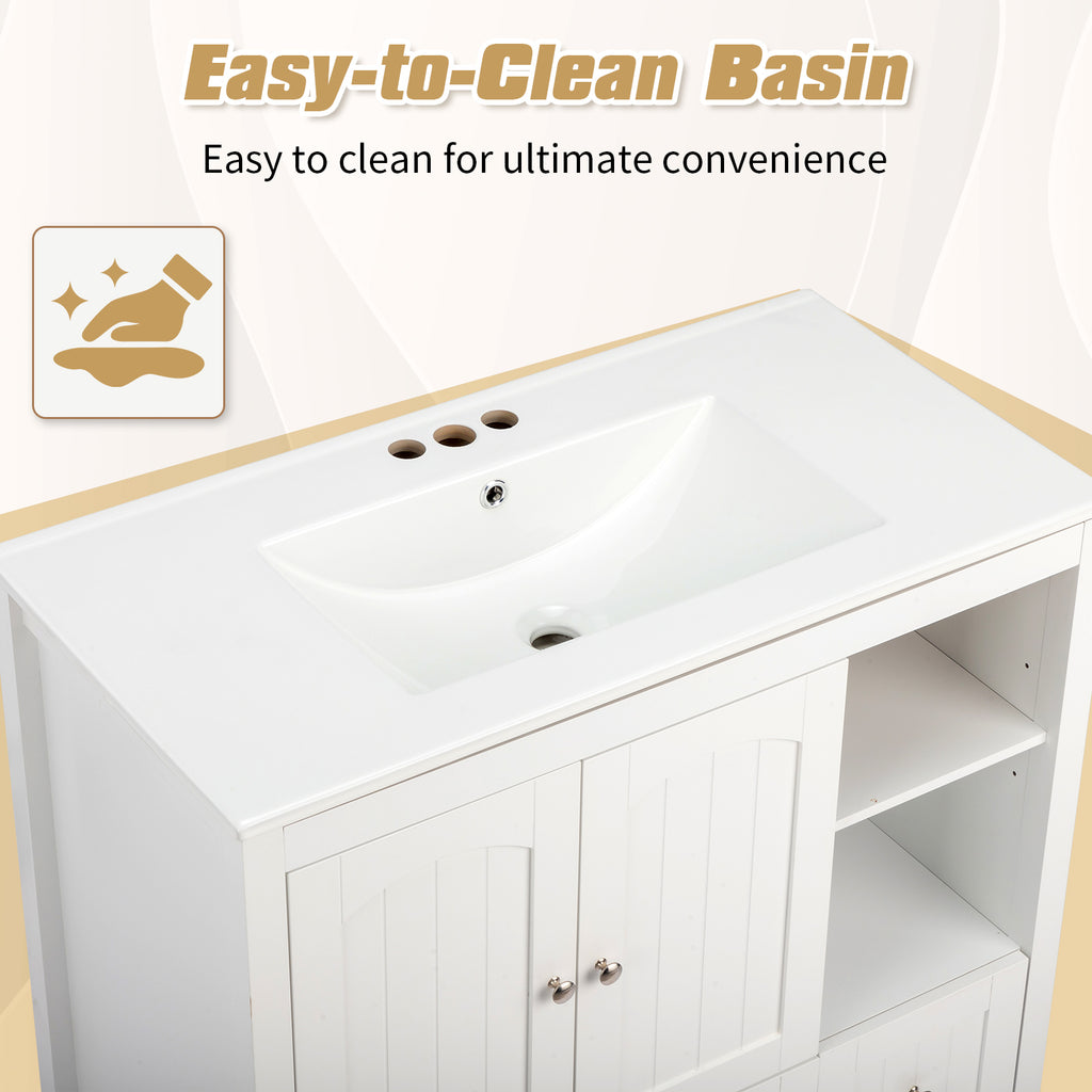 Without Basin White MDF spray paint double door double drawer with decorative strips bathroom cabinet 91*46*82cm
