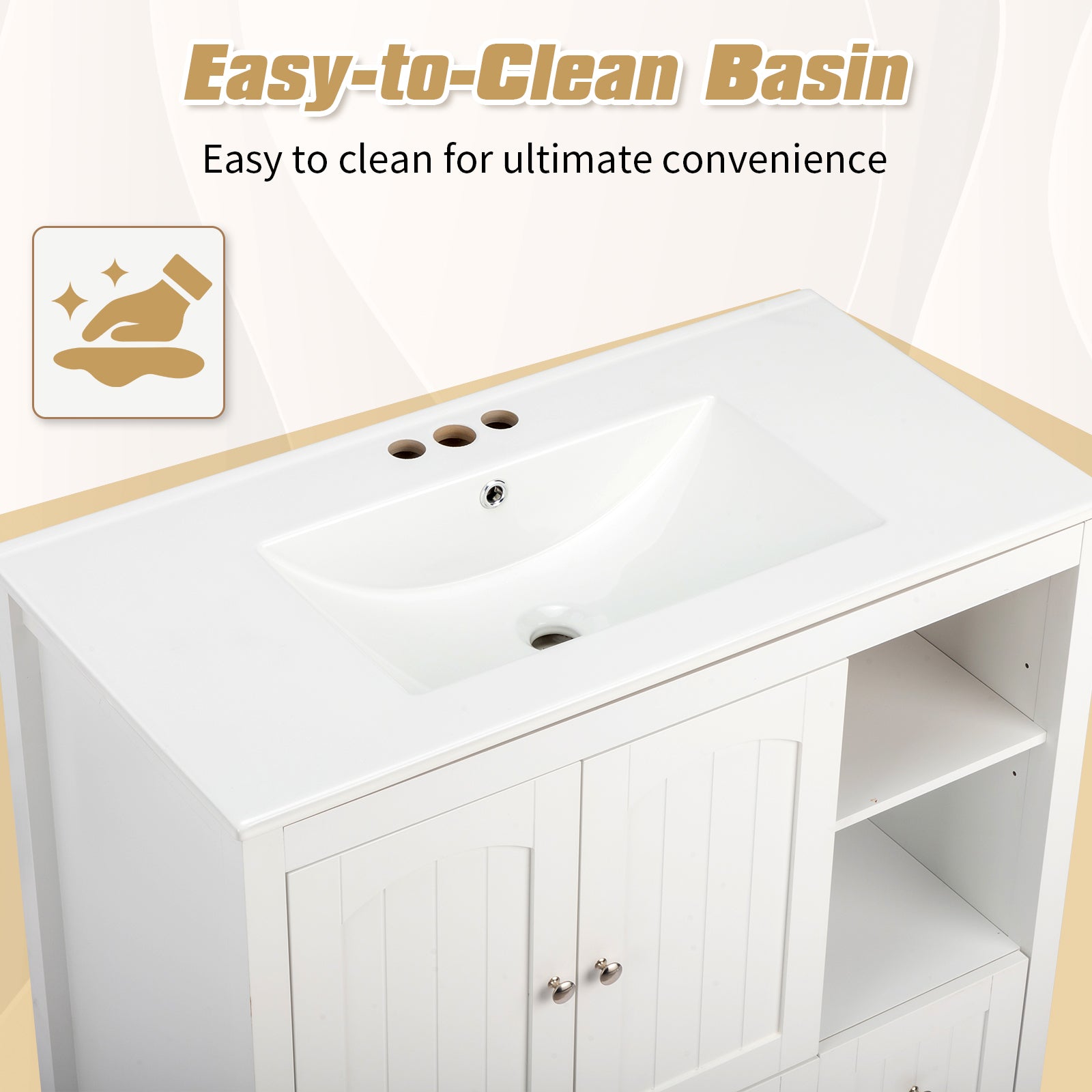 Without Basin White MDF spray paint double door double drawer with decorative strips bathroom cabinet 91*46*82cm